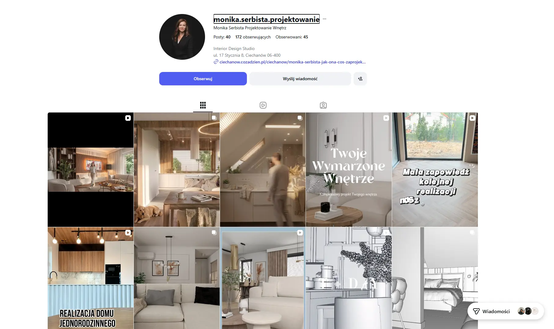 Profil Monika Serbista Projektowanie Wnętrz na Instagramie